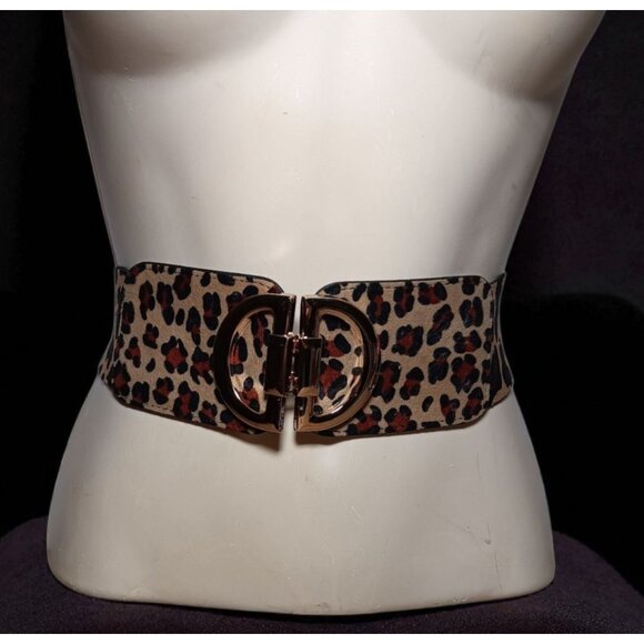 Stretch Animal Print Cinch Belt Gold Buckle Big Cat Cheetah Leopard Spots 26\